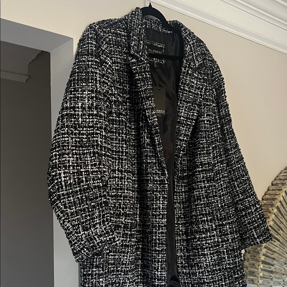 NWT Eloquii Black and White Tweed Duster Coat - Picture 3 of 4